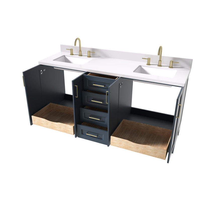 73 IN.  Single Bathroom Vanity, Midnight Blue, Rectangular,  White Quartz