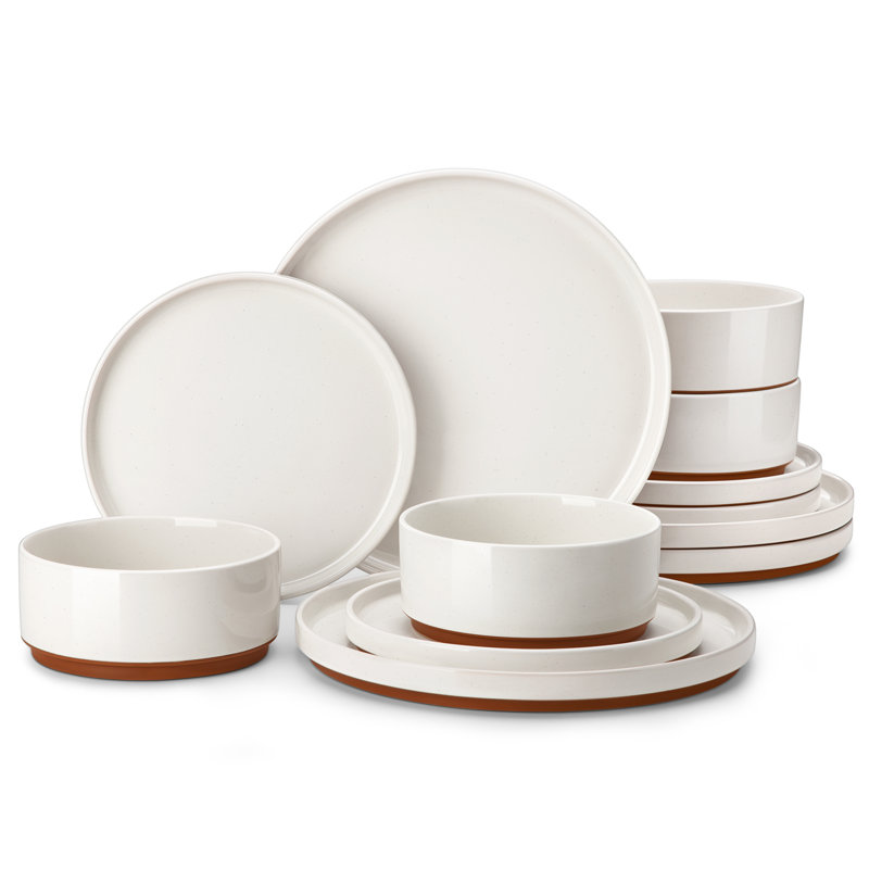 12-Piece Sesame Glaze Stoneware Dinnerware Set, Service For 4 , Brown/White