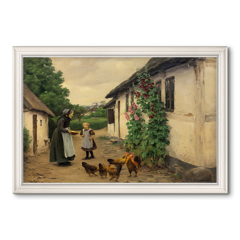 " Visit To Grandmother " by Hans Andersen Brendekilde, 28x40 INNER SIZE, Framed Canvas, Antique Chalk
