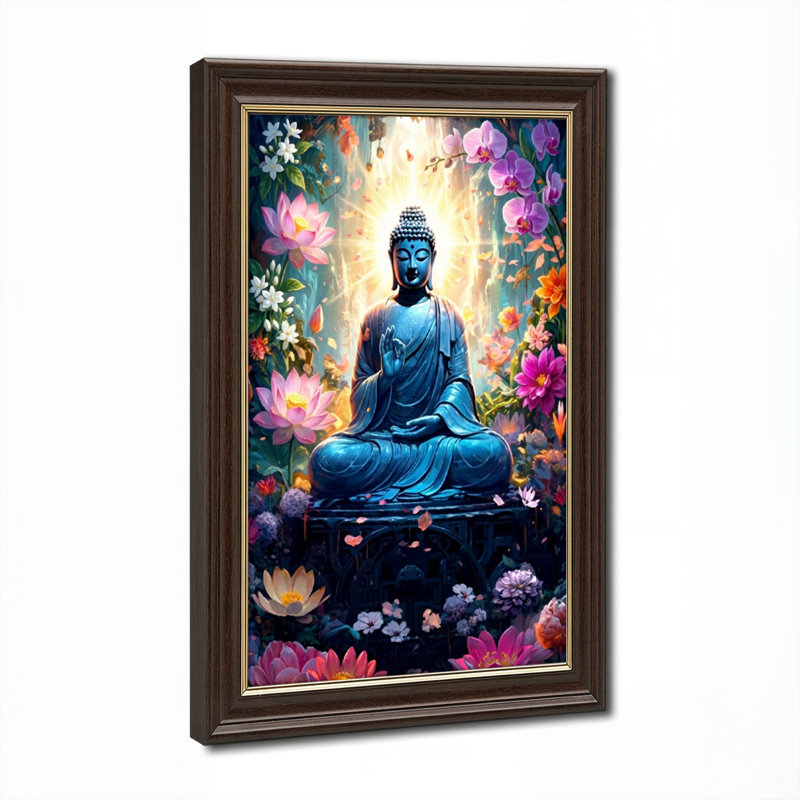 Natural Wood Framed,Canvas Wall Art for Living Room, Bedroom, Office or Entryway – Decorative Wall Decor with Buddha Garden