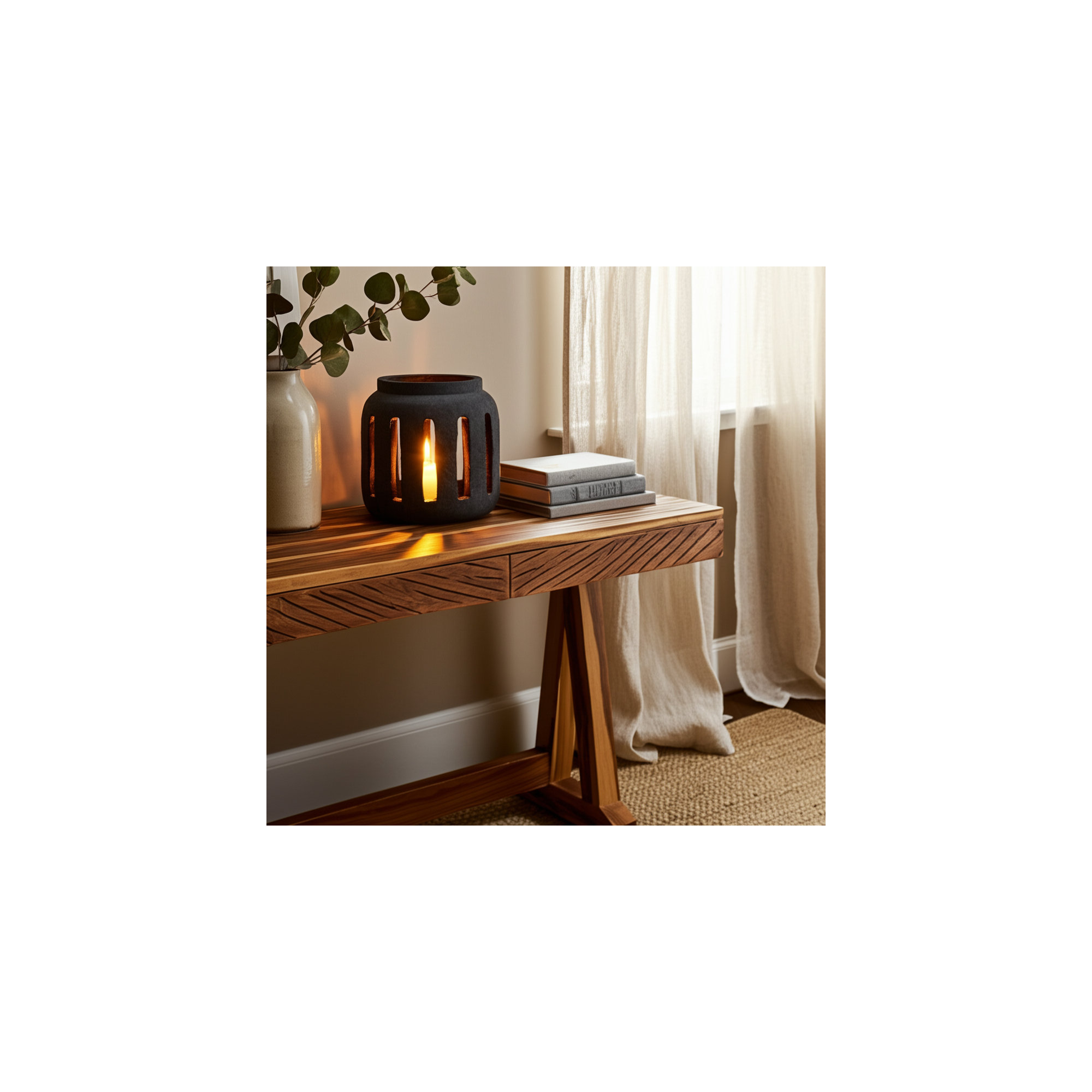 10" Round Lantern Hurricane With Open Slats,  9.5" H x 10" W x 10" D, Black