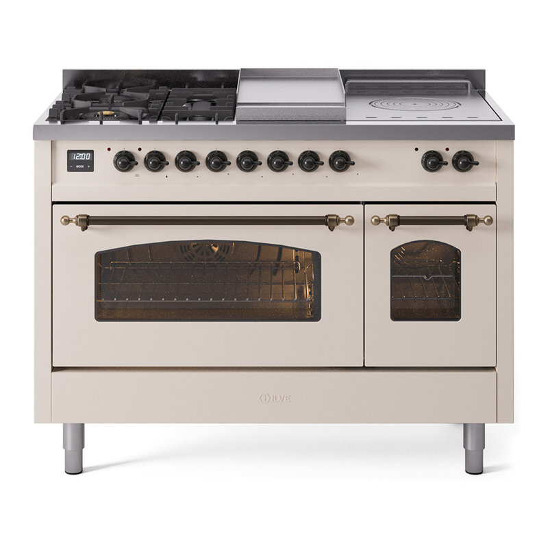 ILVE Nostalgie II 48 Dual Fuel Range, Natural Gas, Antique White/Bronze