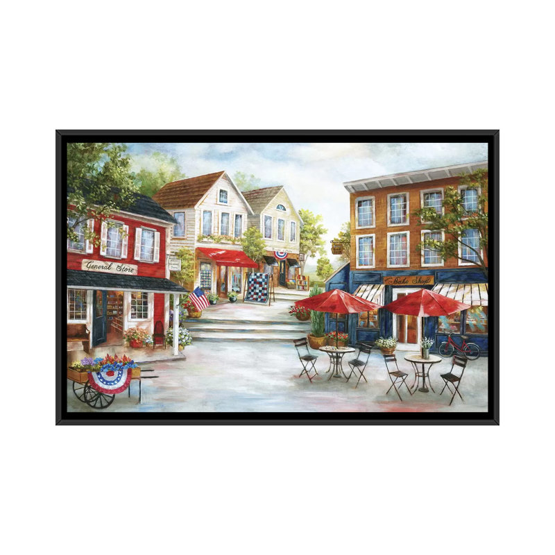 «Home Town Charm» par Nan - imprimé, H 40 po x l 60 po x P 1,5 po, Cadre noir