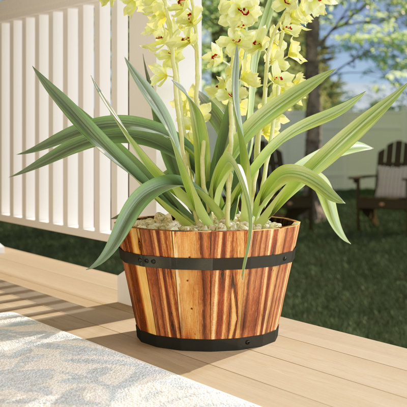 Pot de fleurs en baril Bathily, 8" H x 13" W x 13" D, Naturel