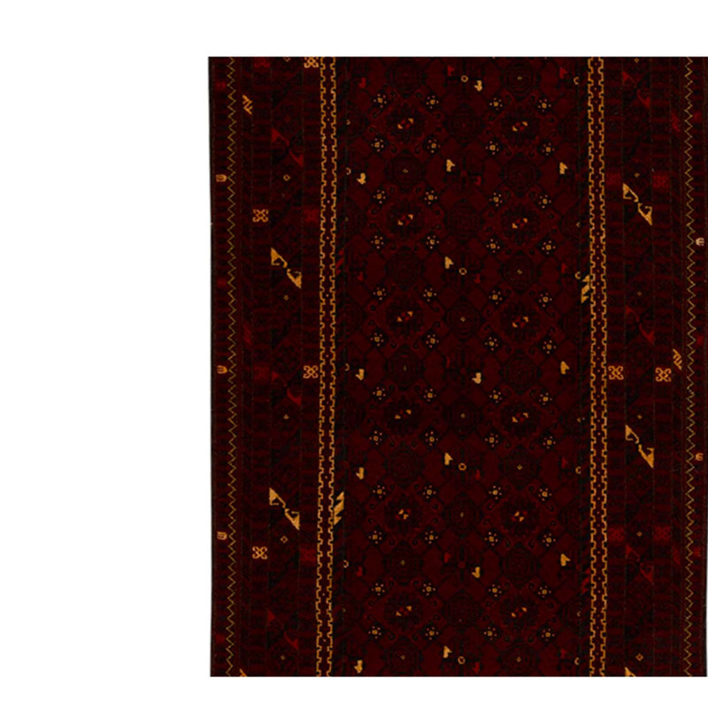 Tapis rouge / noir / jaune en laine noué à la main 7 pi 9 po x 9 pi 9 po