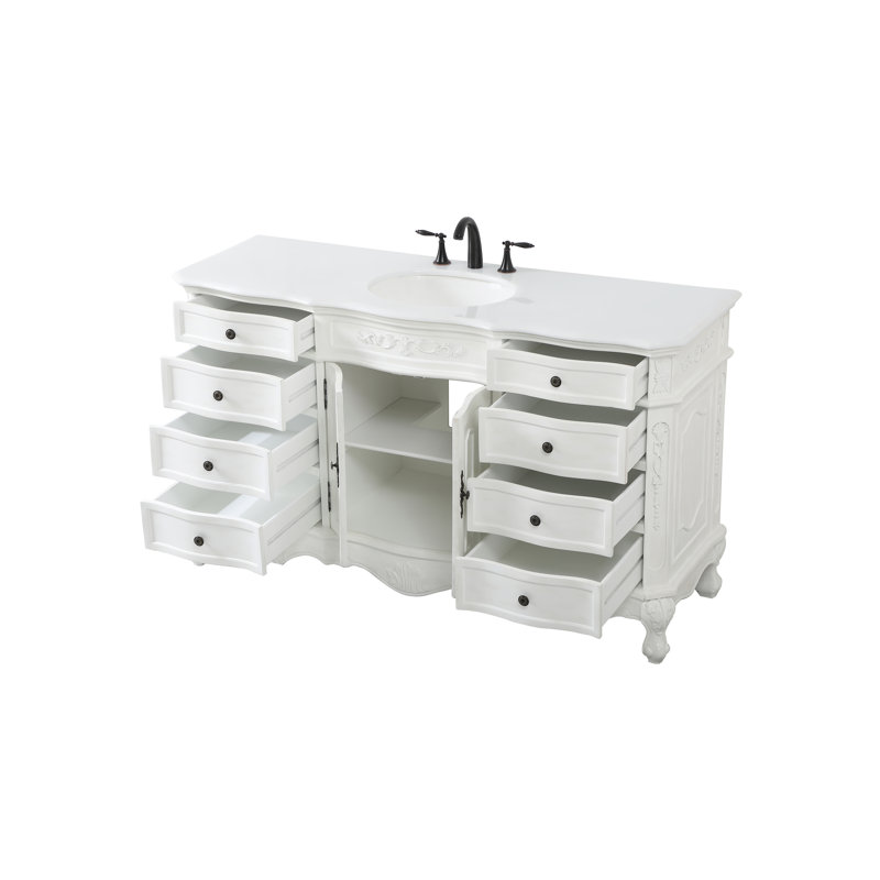 Ensemble de meuble-lavabo simple 60 po Lunette, Blanc antique, Blanc ivoire