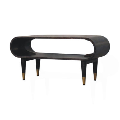 Solid Wood Velvet Mocha Curved Edge Console With Brass Accents