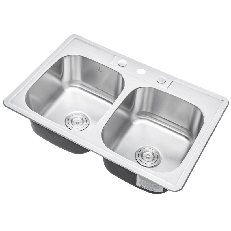 33'' L Drop-In Double Bowl Stainless Steel Kitchen Sink