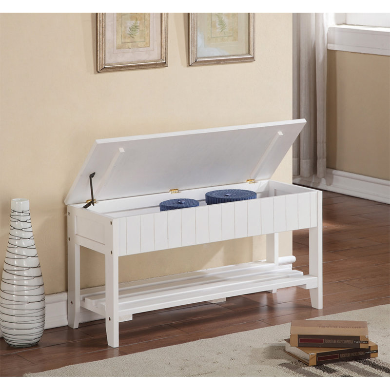 Banc à chaussures en bois massif de qualité avec rangement, Blanc