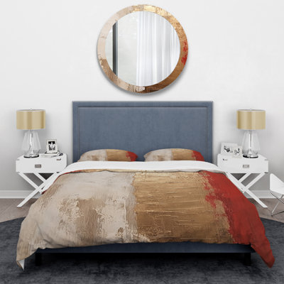 Full Moon Redemption Abstract Gold And Red I - Abstract Duvet Cover Set - Microfiber Polyester
