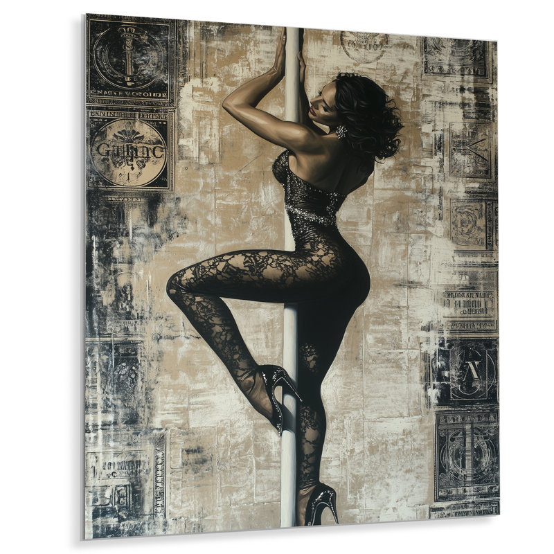 Exotique mât danseuse - Dentelle, femme, art mural, salon, Encadrement argenté, H 32 po x l 16 po
