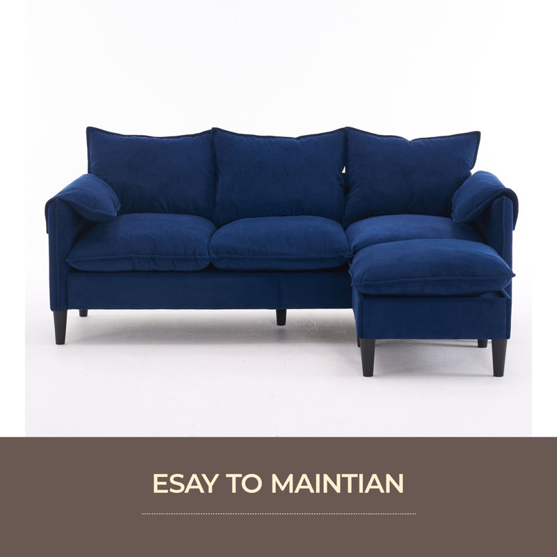 Canapé convertible en L, Tissu bleu