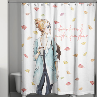 Fall Coffee And Leaves Girl Shower Curtain