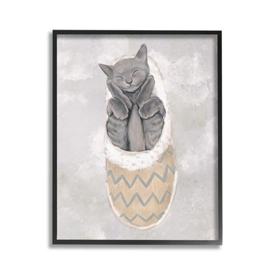 Grey Kitten Sleeping Framed Giclee Art by Ziwei Li