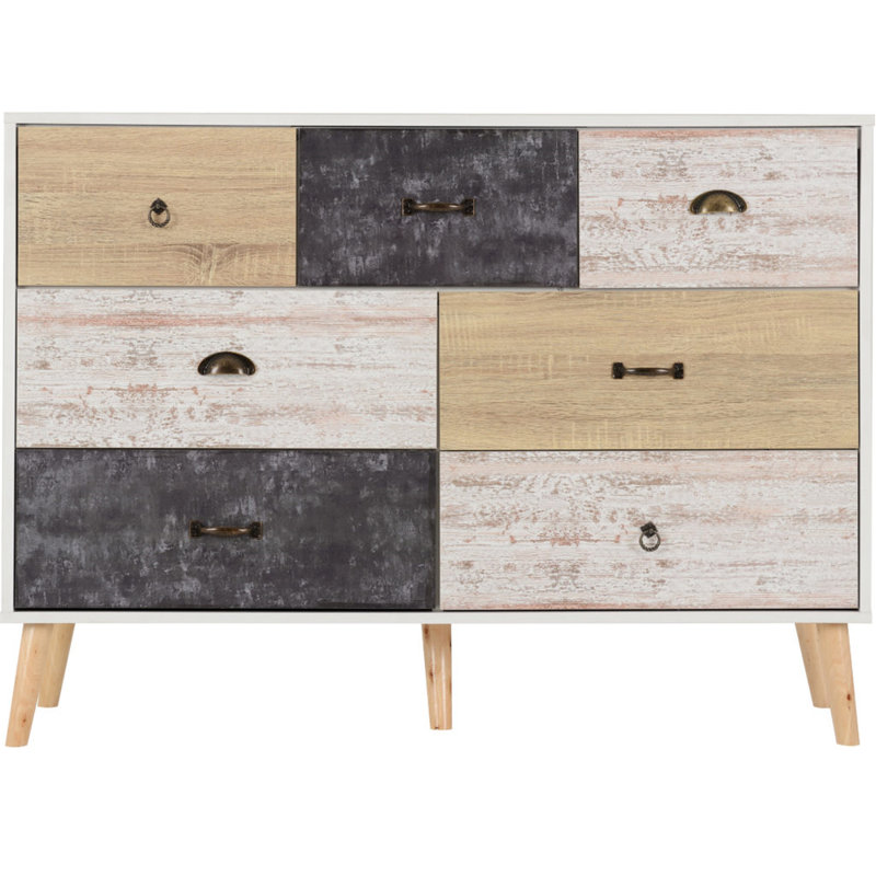 7 Drawer Chest Of Drawers, White/Brown/Black