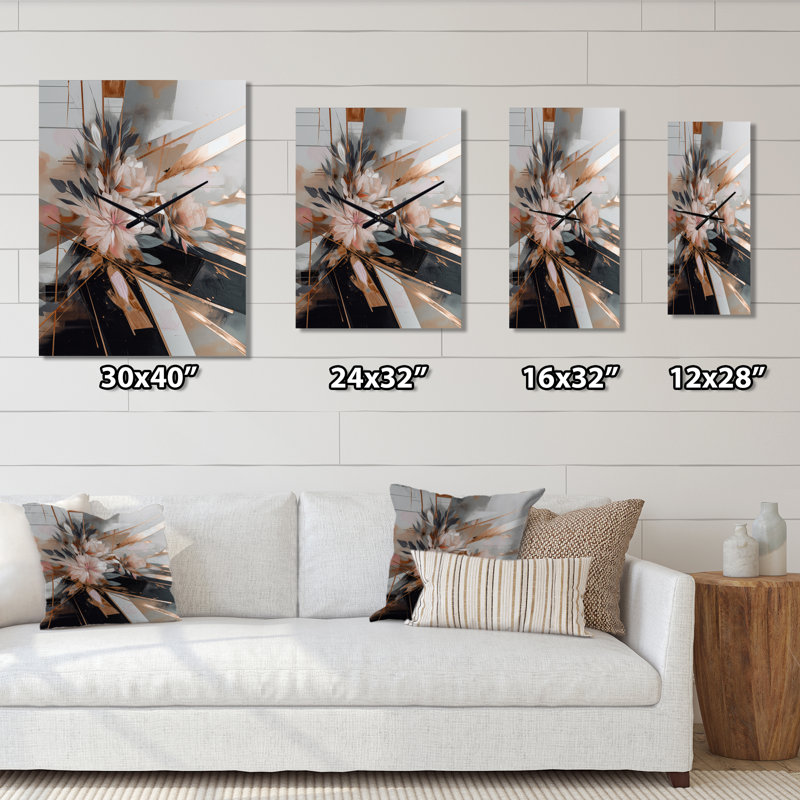 Linear Floral Elegance II - Horloges murales florales, H 28 po x l 12 po x P 1 po