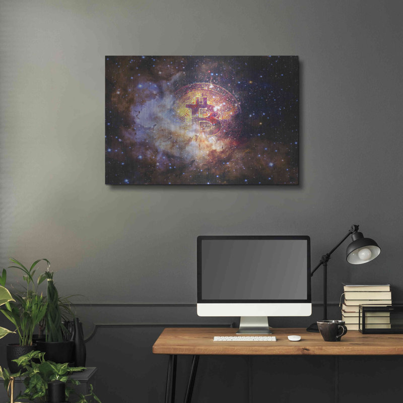 «Bitcoin Nebula», art mural en métal, H 24 po x l 36 po