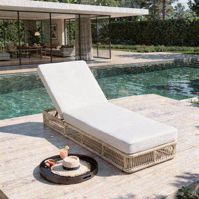 Chaise longue de piscine réglable Kellan, corde tissée et structure en fer avec coussin épais, chaise longue d'extérieur pour la piscine, la plage et la cour