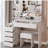 41" Large Size Left Bedside Cabinet Vanity Table+Cushioned Stool, Extra Large Touch Control LED Mirror, 3-color Switch, Multi Layer High Capacity Storage Fashionable Dresser, Suitable For Large Space-626201844