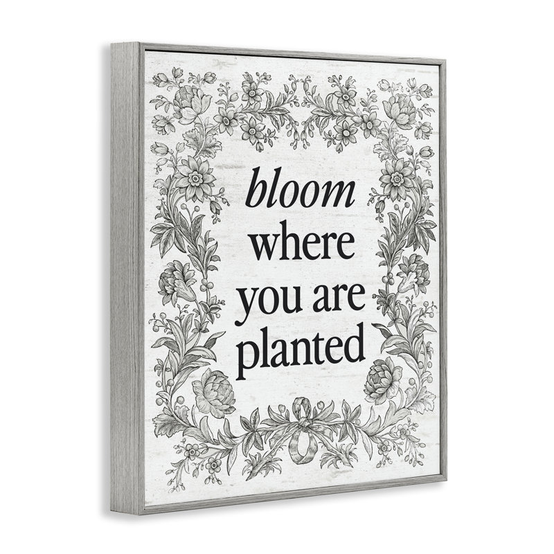«Inspiring Bloom» avec bordure vintage, estampe numérique, design par lettré et doublé, H 14 po x l 11 po