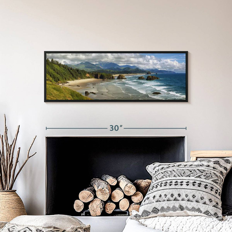 Cannon Beach Coast, 31 po x 11 po, Cadre flottant noir