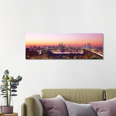 Arial View of the City at Twilight, Philadelphia, Pennsylvania, USA 1 Piece Wrapped Canvas Panoramic Wall Art