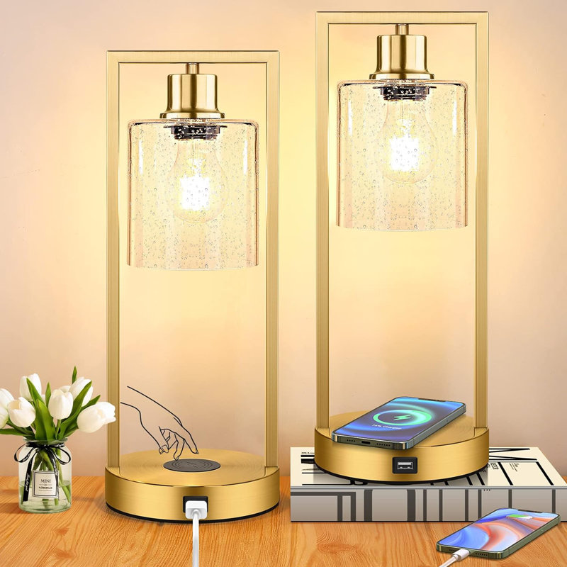 Wulfe Metal USB Table Lamp, Clear, Gold