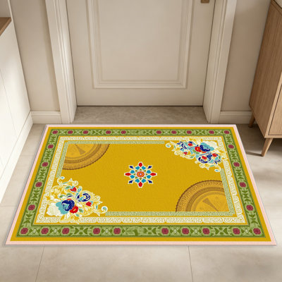 Yellow Floral Border area rugs for Living Room, Soft and Comfortable, Suitable for all seasons, easy to maintain, machine washable Indoor floor mat, Under Table Farmhouse suitable for Bedroom, Dining Room, Study, Patio, Balcony, Home Decor