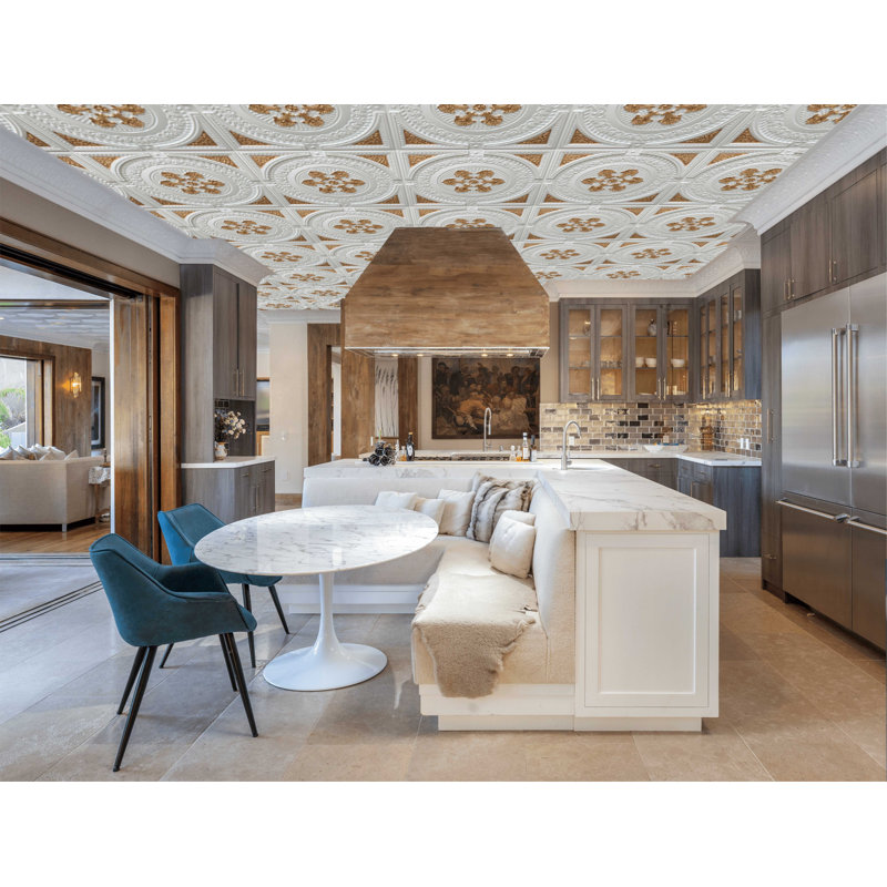 Carreau de plafond en PVC 2 pi x 2 pi Falkirk Perth, Perle / blanc / or