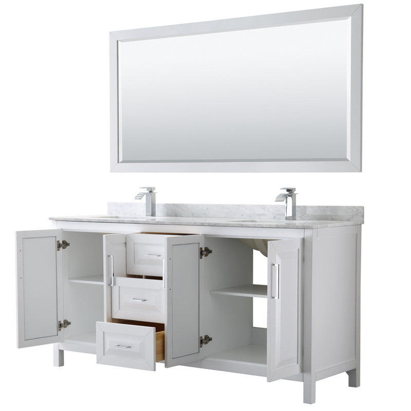 Daria 72'' W Double Vanity, Polished Chrome, White Cultured Marble, White
