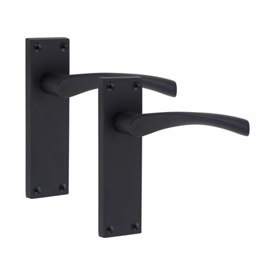  4 Pairs Victorian Scroll Astrid Door Handles Latch in Matt Black Finish - 150mm x 40mm Backplate