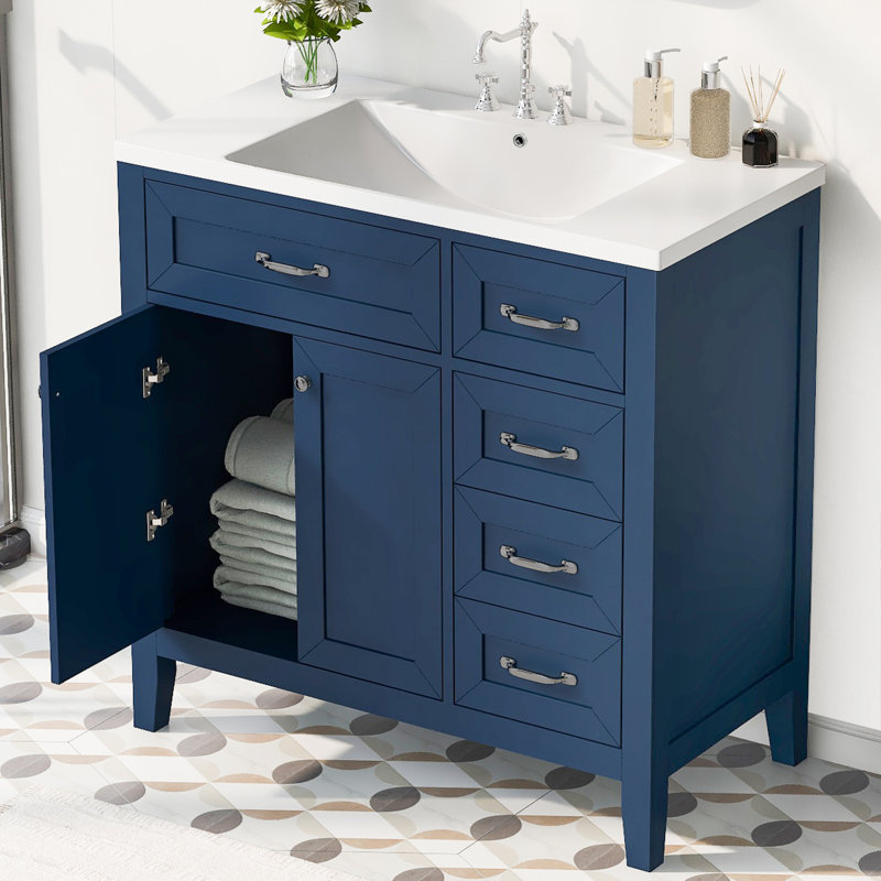 Meuble-lavabo simple 35,98 po avec plateau en céramique Hephzibah, Vert, 36"