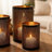 3pc Hurricane Candle Holders Set, Pierced Black with Gold Interior