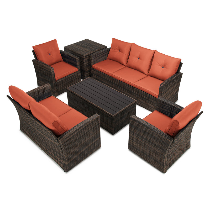 7 - Person Patio Conversation Set with Cushions, Orange