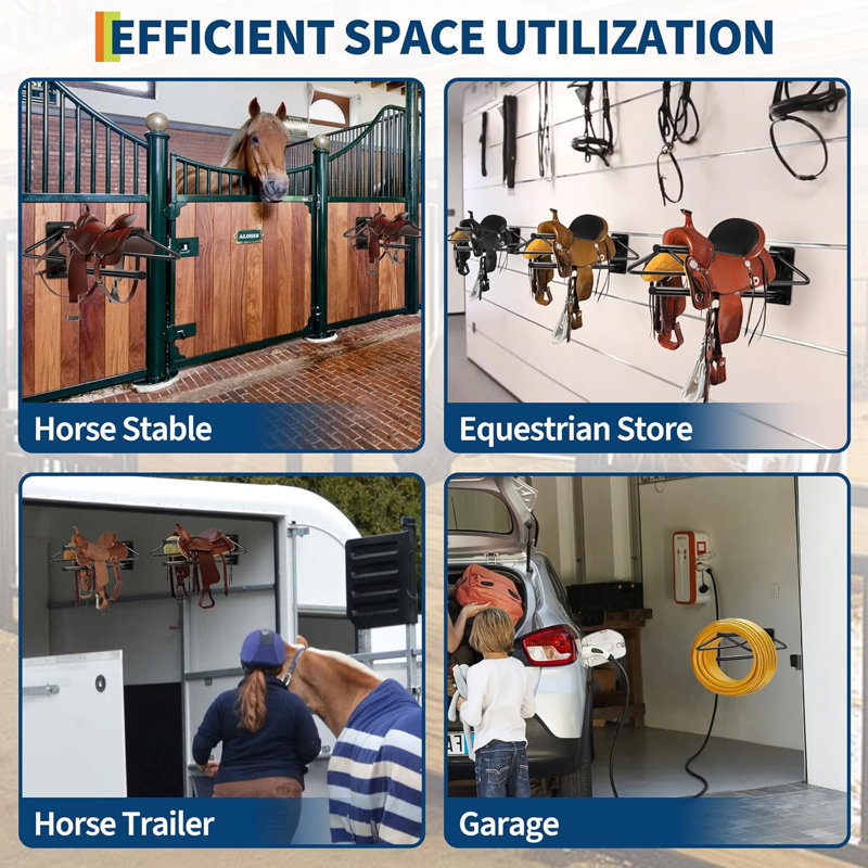 Wall Mounted Saddle Rack with Pad Bar, Heavy Duty Steel Saddle Stand Holder for Western & English Saddles, Blankets, Tack Room, Barn, Horse Stall