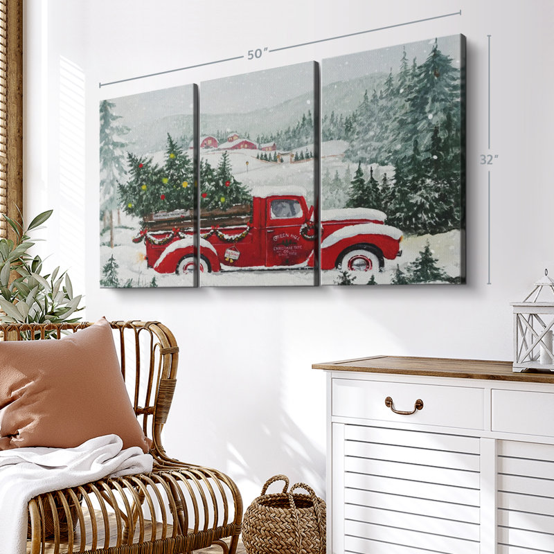«Camion rouge de Noël», 3 pièces, H 32 po x l 50 po