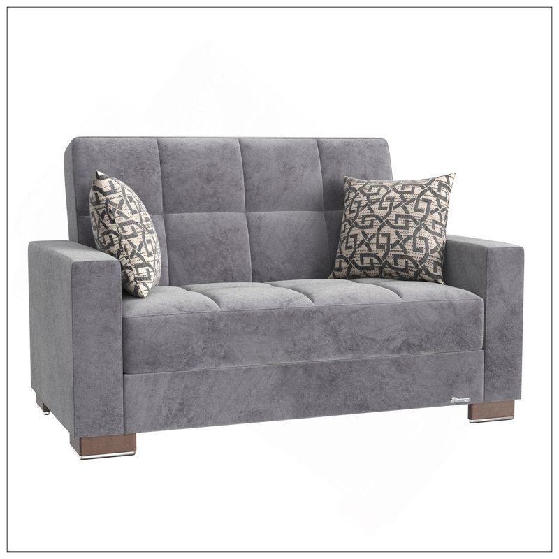 Causeuse convertible rembourrée avec rangement, microfibre grise, Tissu gris