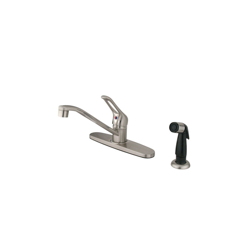 Kingston Brass Wyndham One-Handle 4-Hole 8" Centerset Kitchen Faucet with Side Sprayer, Brushed Nickel