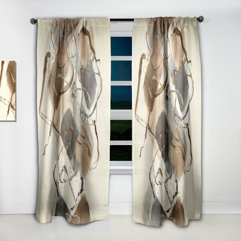 Gold Glam Squares III - Linen Curtain, 52" W x 84" L