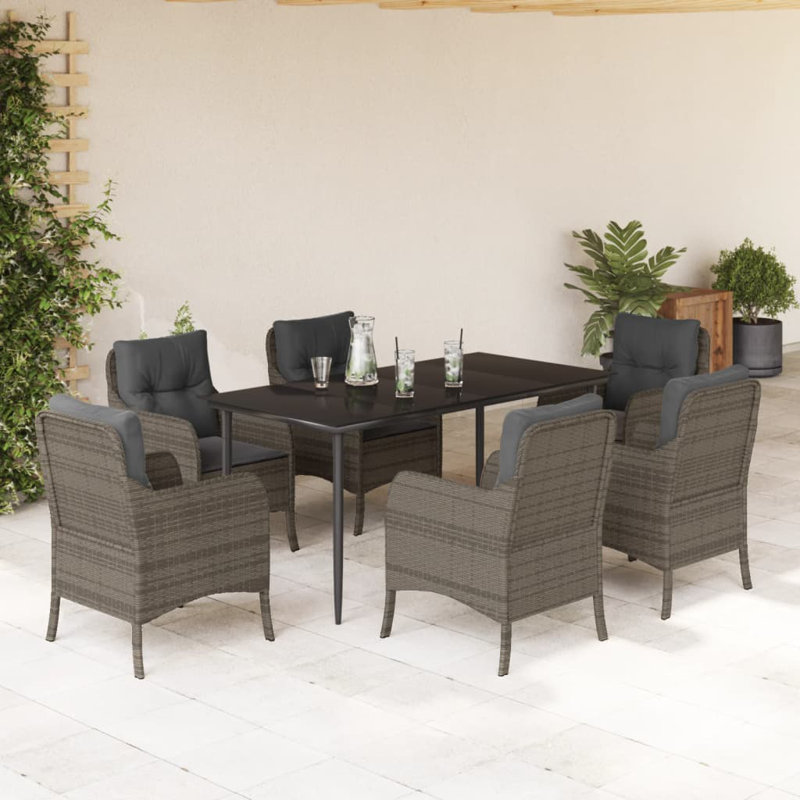 Ensemble repas 3 pièces avec coussins en rotin , H 29,1 po x l 31,5 po x P 63 po
