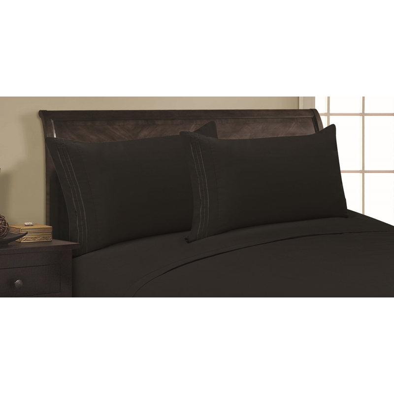 Embossed Stripe Brushed Microfiber Pillowcase Set, Black, Full/Queen Pillowcase