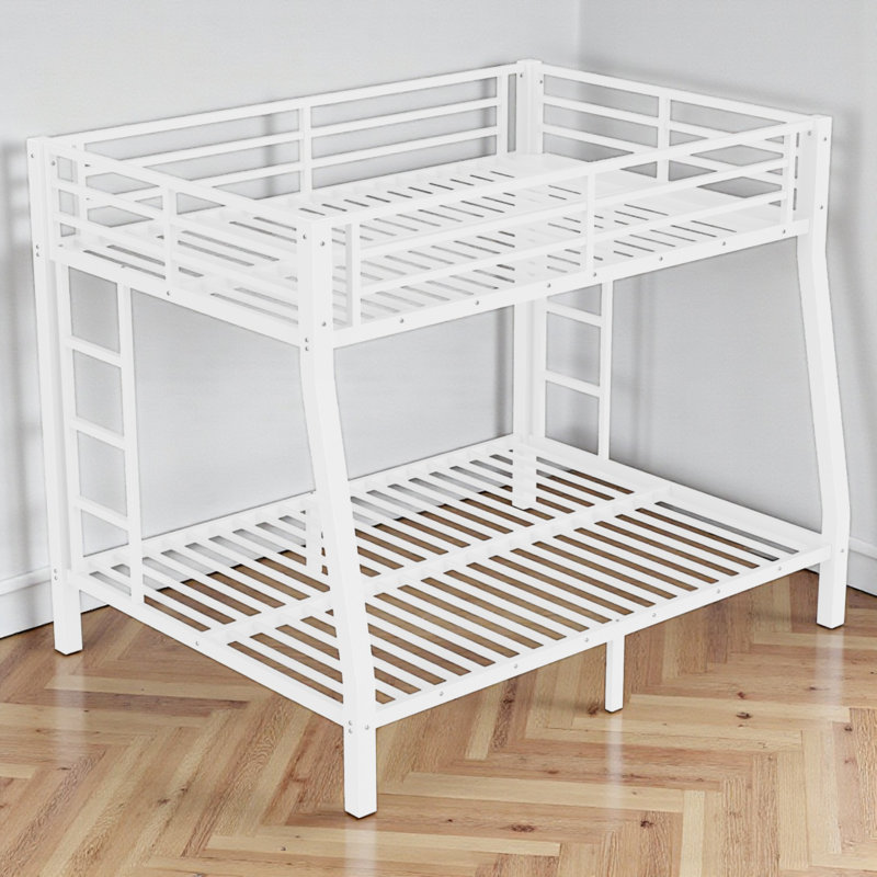Classic Metal Bunk Bed, Modern & Contemporary, Kids & Teen Bedroom, Full XL Over Queen, White
