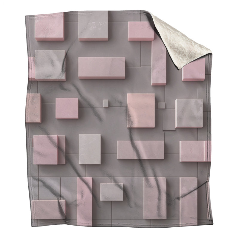 Pink Gray Rectangles Blankets, 50in W x 60in H