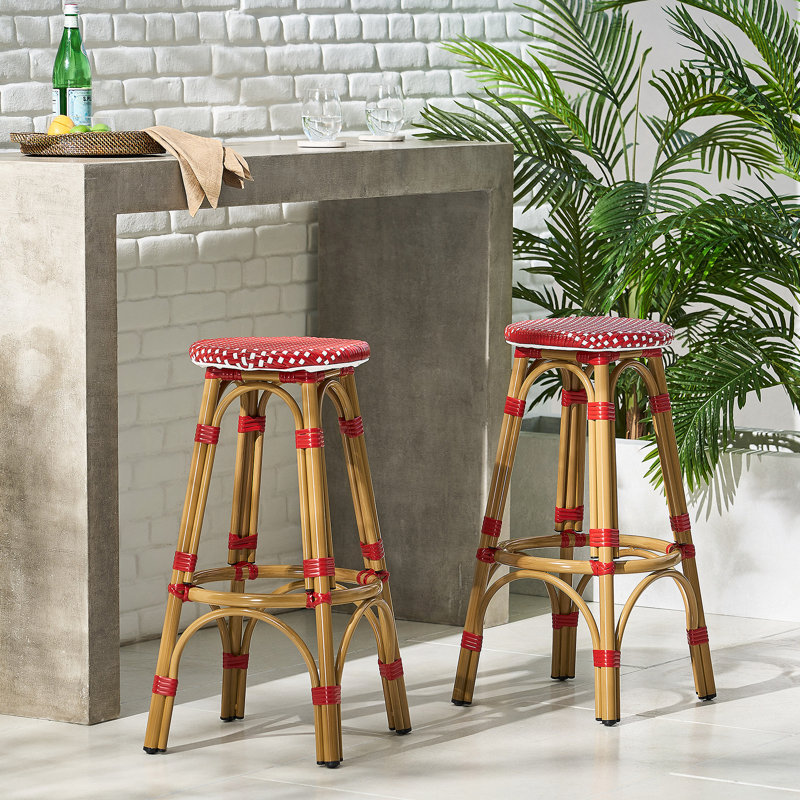 Tabourets de bar 4 pieds en aluminium rouge avec repose-pieds