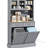 68" Kitchen Pantry Storage Cabinet, Gray. Charging Station Incorporated. Freestanding With Glass Doors And Adjustable Shelf. For Different Uses. 2 Tilt Out Trash Cabinets. Built-In Ac Outlets Ports.