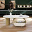 Table basse ovale de luxe moderne, table basse de 47,24 po avec tiroir de rangement, plateau en faux marbre, table centrale en métal doré pour le salon-982543767