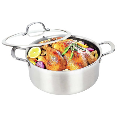 Cocotte en acier inoxydable antiadhésif 3 plis avec couvercle en verre trempé Brentwood
