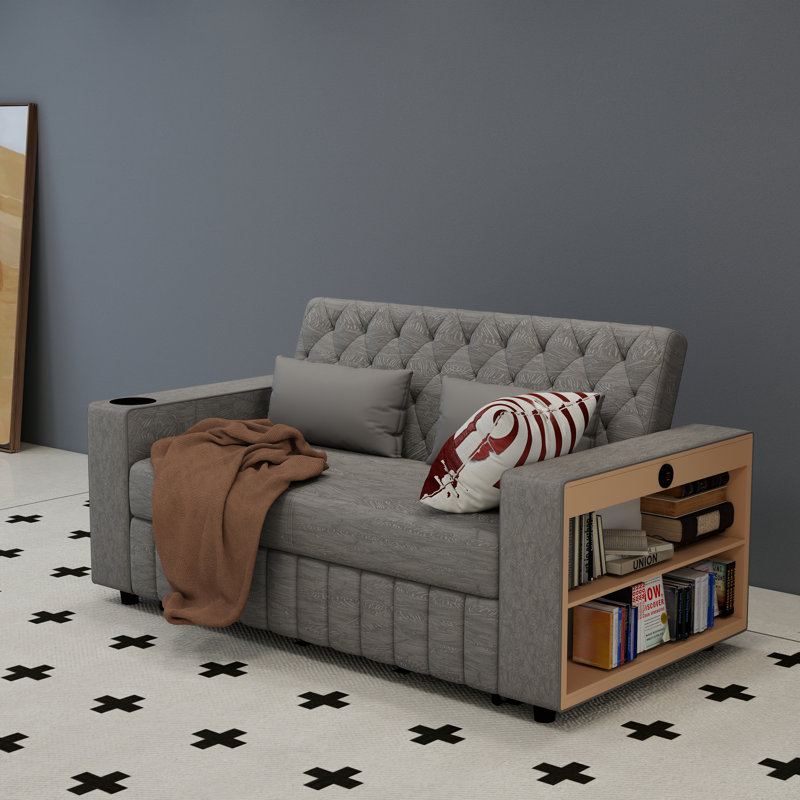 61.4 Inch Double Sofa Bed With Pull-out Design, Convertible To Sleeper, Adjustable Backrest, Modern Style, Suitable For Living Room