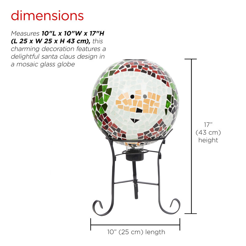 The Holiday Aisle® Corporation 8FEB949133CE4B03B38D92F3436C5014 10" Solar Santa Mosaic Glass Gazing Globe w/ Foldable Metal Stand