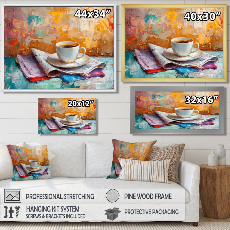 Morning Cozy Cup Of Coffee - décoration murale café, H 12 po x l 20 po, Cadre flottant blanc
